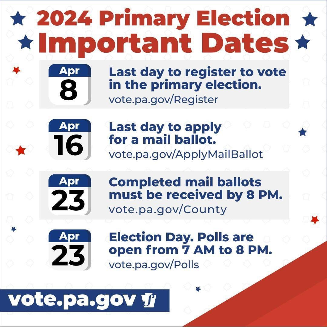 Eligible PA voters have less than a month to register to vote in the April 23 primary election. Register to vote or update your voter registration information today: vote.pa.gov/Register #ReadytoVotePA 
@ScottPresler @LaraLeaTrump @dougmastriano