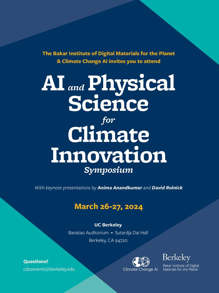 The AI & Physical Sciences for Climate Innovation Symposium is just around the corner and we're excited to feature keynote speakers Anima Anandkumar (@AnimaAnandkumar) and David Rolnick (@david_rolnick)! Register now to join us Mar 26-27: aipsci.rsvpify.com/?securityToken…