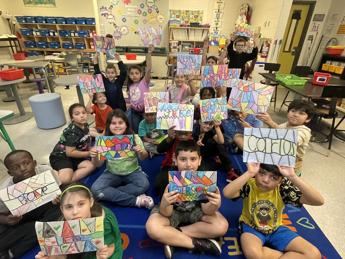 Covered STEAM today, focusing on the A (art)!! We read 'Alma,' discussed how we got our own names and who we were named after, then created some stained glass name art!! So fun!! @GutermuthES @OmairaAcevedo15