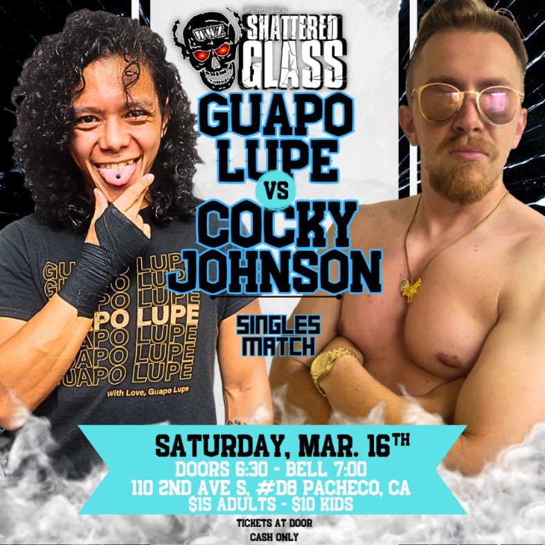 EBPWrestling's tweet photo. “The Resident Cutie” Guapo Lupe will look to wow the #EastBayFam on 3:16 Day, when East Bay Pro Wrestling presents WWZ Operation: SHATTERED GLASS! It won’t be easy for the charming, acrobatic wrestler as he will take on a former EBPW heavyweight champion - big, bad @CockyJohnson! https://t.co/ugTODtgVKS