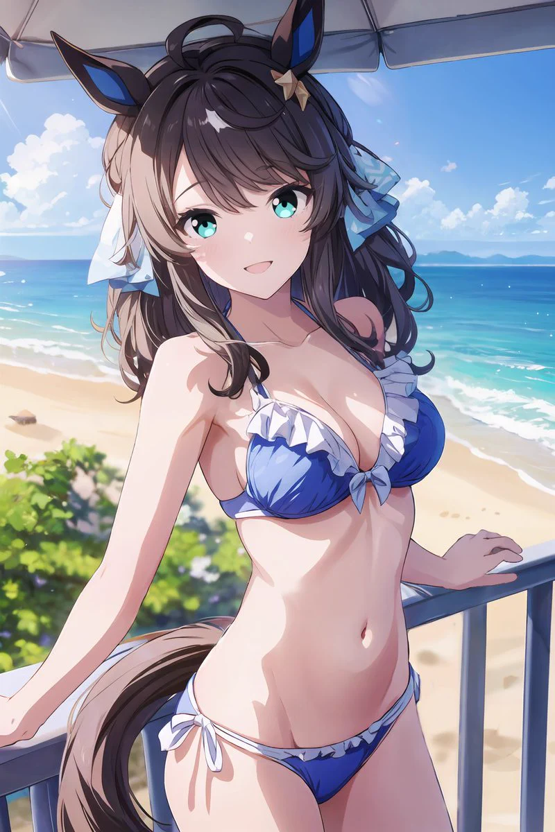 手描きイラスト ウマ娘 デアリングタクトファンアート 水着 アナログ 原画 あんころ堂 on X: 