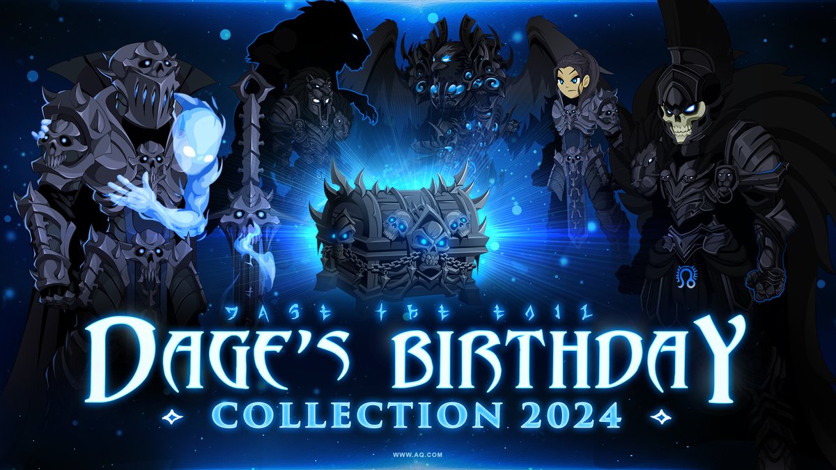 Dark new rare sets are now available in Dage's 2024 Birthday Rares shop and collection chest + more gear next week! Buy individual items from the shop in Battleon. Get the Immortal Lich King Collection Chest to unlock ALL the event rares and a character page badge for 10,000 AC.