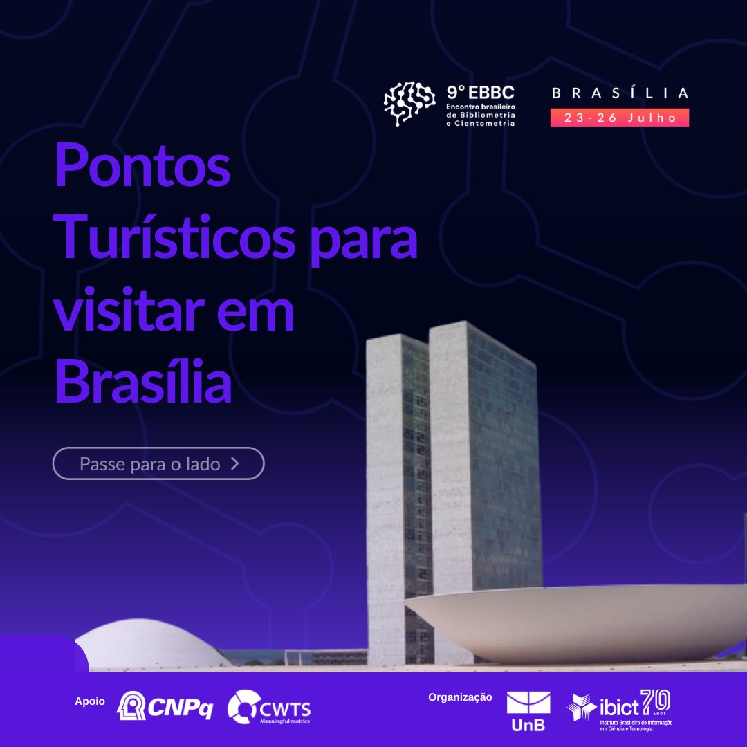EventoEbbc's tweet photo. 🚀Conecte-se com profissionais e compartilhe experiências científicas no 9º EBBC! Aproveite e explore a cultura local em Brasília e enriqueça sua experiência. Participe do encontro, acesse nosso site: https://t.co/oRfgq1zpCB✨#EBBC9 https://t.co/cea0GvWkBG