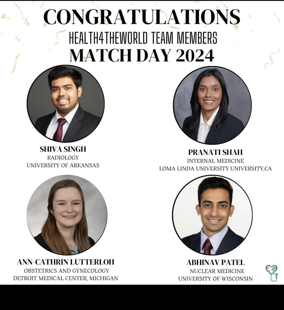 Congrats to all @charityh4tw team members with fabulous #MatchDay2024 results 🎉. 100% match rate for our team. You all will do great things to help patients in specialties which you have decided to pursue. Proud of you all. #radiology #match2024 #obgynmatch #nucmed #residency