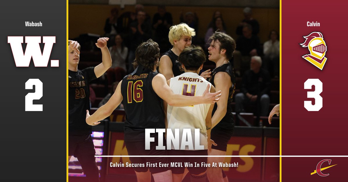 Final - @CalvinMensVball holds off Wabash in fifth set to win it's first ever @MCVLVolleyball conference match! Big night on the attack from Arie Padmos (16 kills), Brady Gudauskas (14) and Nick Bultje (14)! Padmos also led the team with 18 digs! #GoCalvin