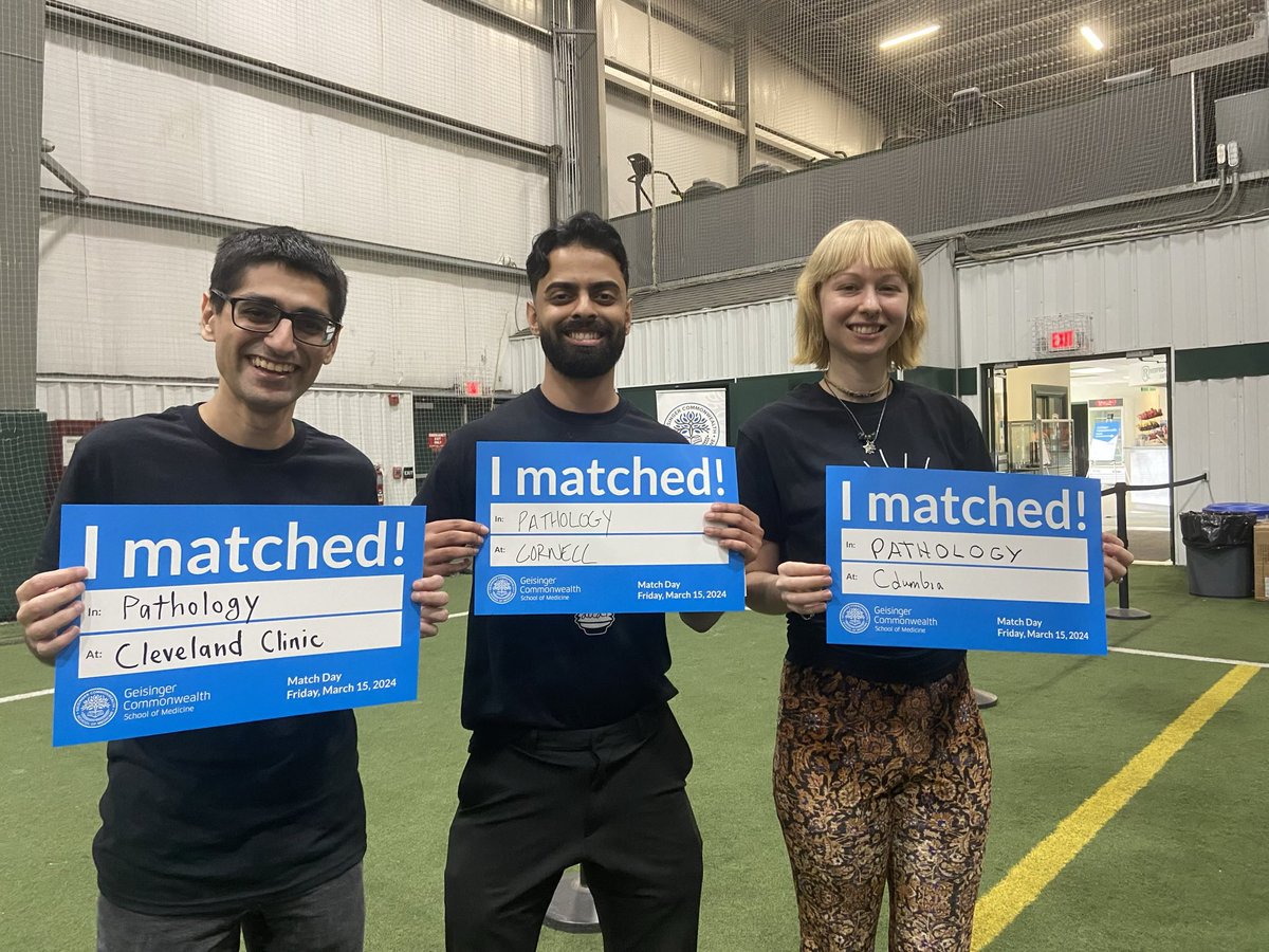 Not one, not two, but THREE amazing future pathologists in our class matched today at amazing programs. Truly a testament to the education and support we've received from @GeisingerCwlth and @GeisingerPath 

#GCSoMMatchDay #Path2Path #Match2024