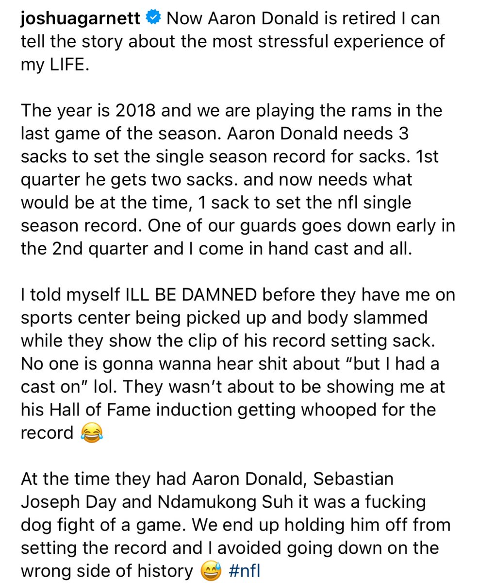 Former #49ers OL Joshua Garnett shared a classic Aaron Donald story on IG 😅💀