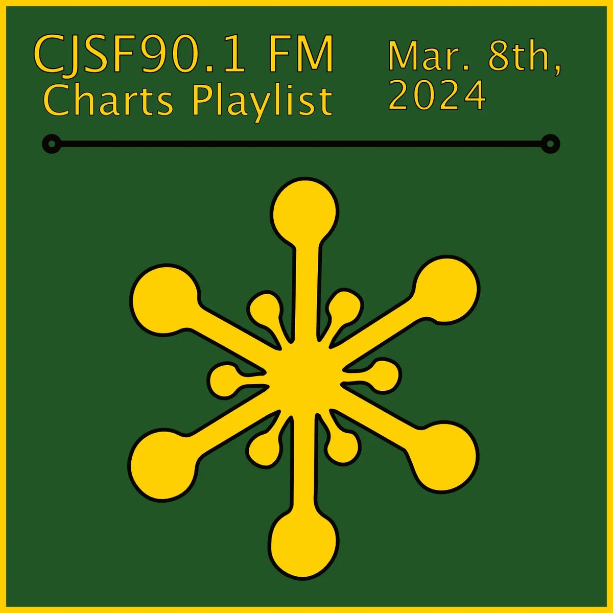 CJSF's tweet image. Local synth (The Golden Age of Wrestling, @cEvinKey + Jackson Ramsey) and a healthy dose of #FemCon (D.BLAVATSKY, @nobromusic, @mayflyduo) top the Mar. 8, 2024 #CJSFCharts: check it out below + on the CJSF Spotify (bit.ly/CJSFMusic)!