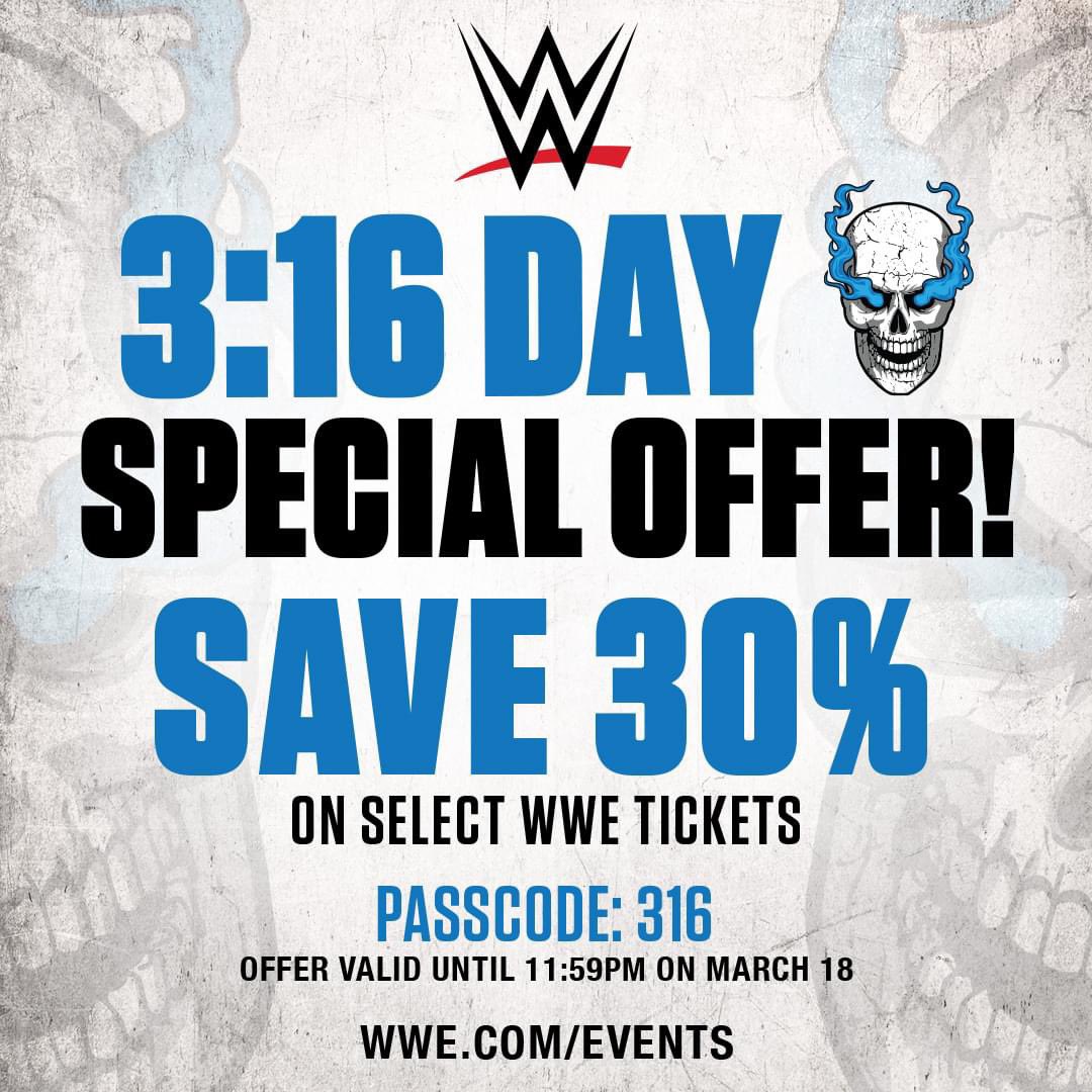 🎉 Tomorrow is #316 Day! To celebrate, we're smacking down prices for @wwe's return to the #MoheganSunArena this May! 🤘🔥Head to the link in our bio and use passcode 316 to unlock 30% off your Friday Night #Smackdown tickets! #316Day #WWE #FridayNightSmackdown #WWESmackdown
