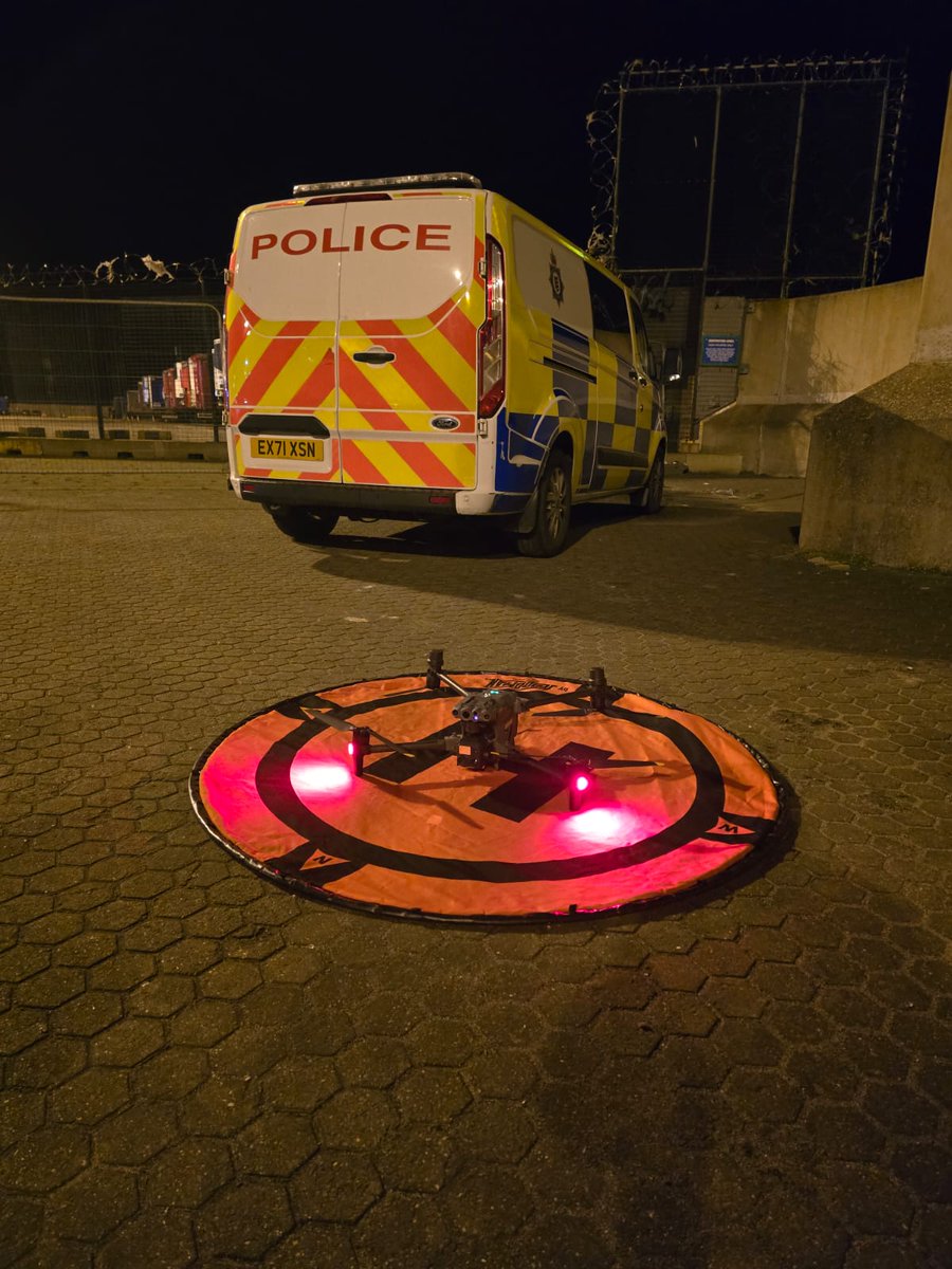Utilizing technology, our police drone assisted Officers to conduct #projectservator deployments at the #portofdover to detect hostile reconnaissance and disrupt a range of criminal activity. JB