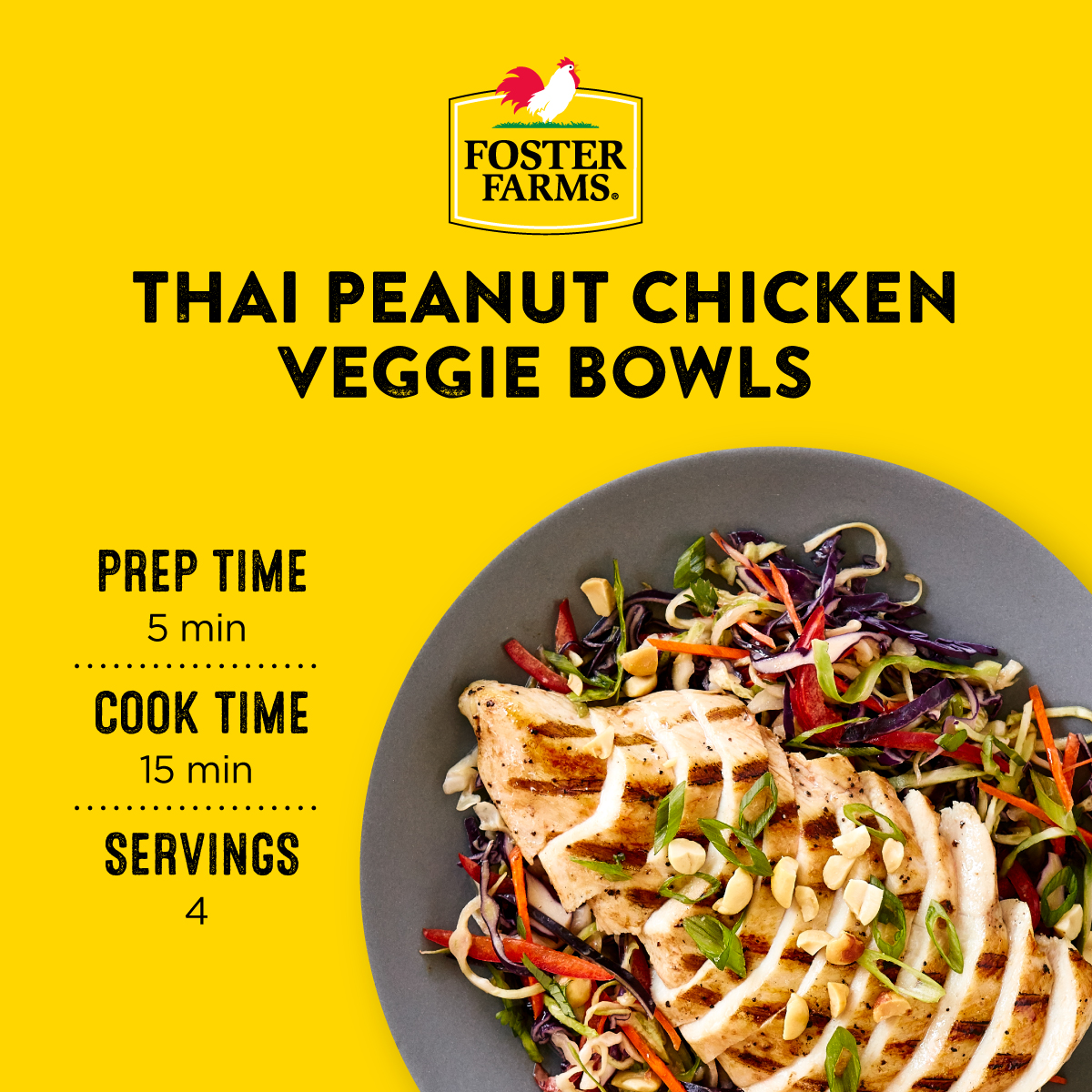 Attention Peanut Lovers! Our Thai Peanut Chicken Veggie Bowl recipe is quick, delicious, & nutty. Recipe: bit.ly/3TEx1nF #fosterfarms #nationalpeanutloversday #peanutlovers #thai #chicken #veggie #chickenrecipes #lunch #dinner #dinnerideas #dinnerrecipes #food #foodie