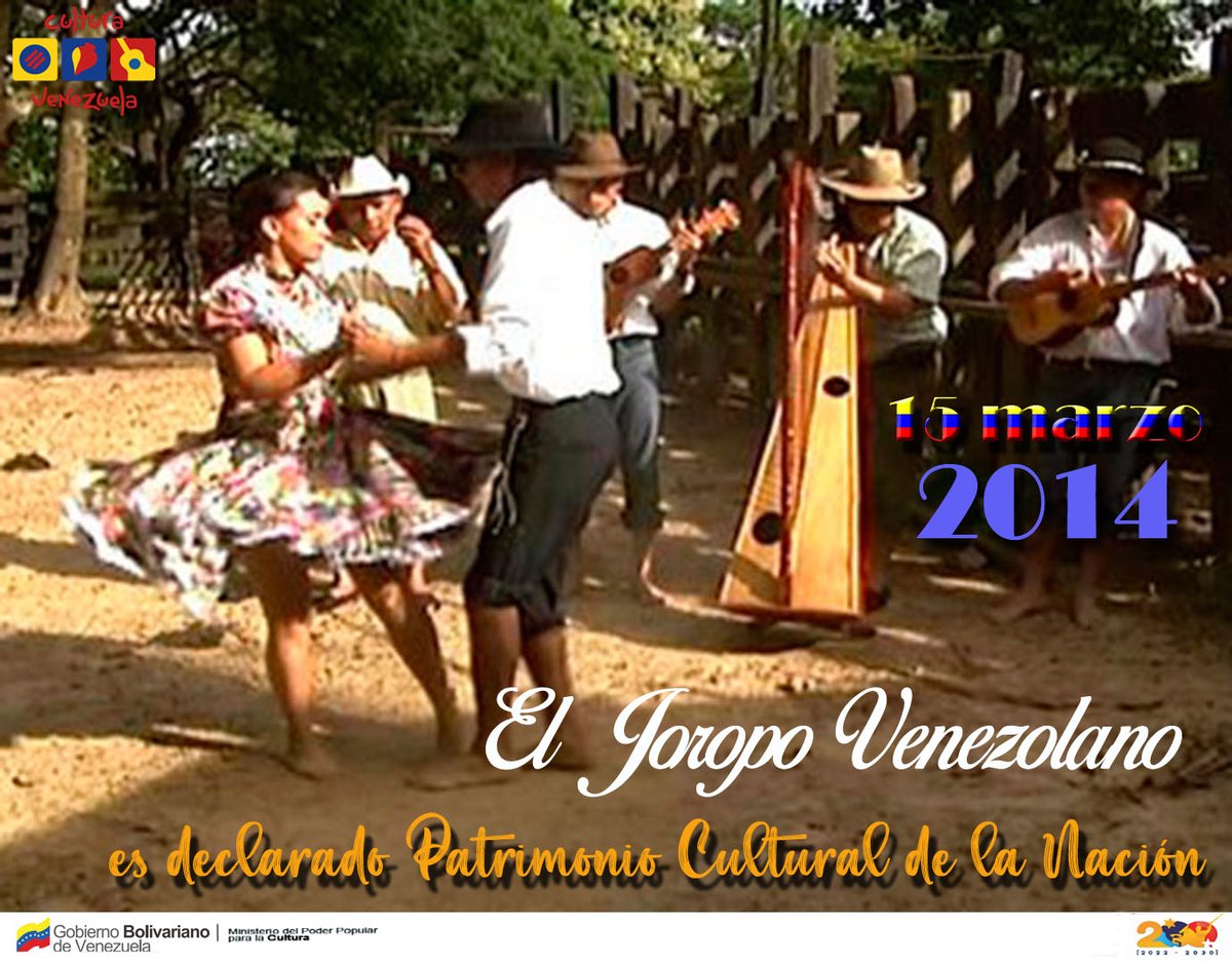 #VivanMujeresPatriotas #LoAfirmativoVenezolano Declarado Patrimonio Cultural de la Nación en 2014, el Joropo es una variación derivada del ritmo del fandango que tras la conquista de la península ibérica por los árabes se traslado a América mediante los navíos de la colonización.