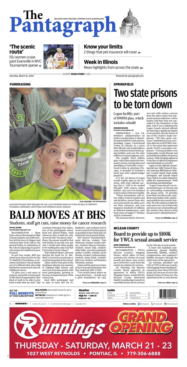 Take a look at Saturday’s Pantagraph front page. To learn more about our digital subscriptions, go to pantagraph.com/members/join?u…. Unlock all our digital content and support local journalism. #SupportLocalJournalism