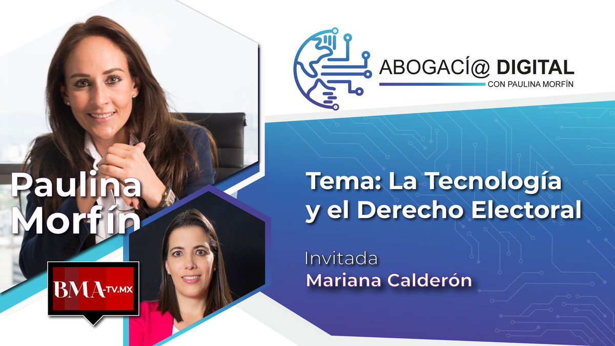 Hablemos de la tecnología y el #derechoelectoral en esta emisión de #AbogacíaDigital con <a href="/CedenoMorfin/">Paulina Morfin</a> y Mariana Calderón. 
¡Ponle play y conéctate a #BMATV!

youtube.com/watch?v=rG1jPD…