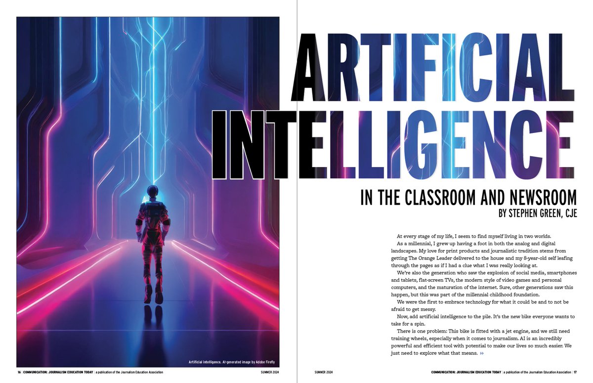 'AI is an incredibly powerful and efficient tool with potential to make our lives so much easier. We just need to explore what that means,' writes Stephen Green, CJE, in summer issue of JEA magazine. Watch for it. #ArtificialIntelligence