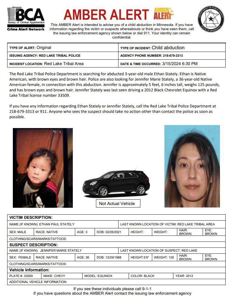 AMBER ALERT: Red Lake Minnesota