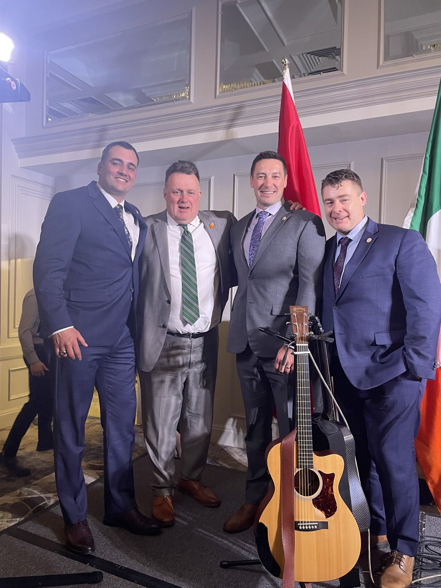 MikeSavageHFX's tweet photo. A wonderful rollicking #StPatricks dinner @CharitableIrish tonight with #EvansAndDoherty in fine form. #WestsAwake. Special recognition for Pauline Scott and her service. Love to see @hfxfire @HFXFirefighters in the house. https://t.co/0RTAmpGbec