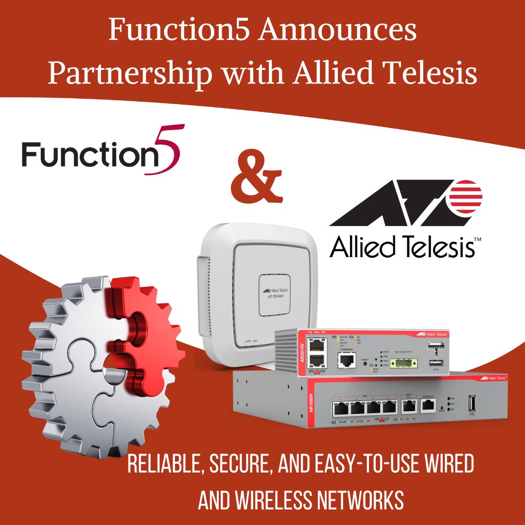 F5Technology's tweet photo. Function5 is happy to announce our partnership with Allied Telesis: Reliable, secure, and easy-to-use wired and wireless networks. See all of our partners at: https://t.co/IdMEbKXkRg https://t.co/peHOXETj7p