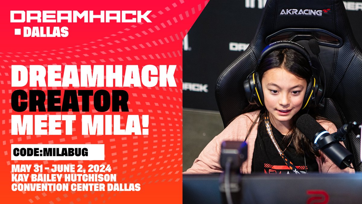 Milabug (@milabug_kick) on Twitter photo So excited for <a href="/DreamHackNA/">DreamHack North America</a> - Dallas
Use code Milabug for a discount on tickets
<a href="/F3Energy/">F3</a> <a href="/AimControllerss/">AimControllers</a> <a href="/puffection_/">PUFFECTION</a> <a href="/rednek_engineer/">REDNEK ENGINEER PC</a> <a href="/StocksGFX/">Stocks Design Co.</a> @MAC_Prints_Kick <a href="/DreamHack/">DreamHack</a> So excited for <a href="/DreamHackNA/">DreamHack North America</a> - Dallas
Use code Milabug for a discount on tickets
<a href="/F3Energy/">F3</a> <a href="/AimControllerss/">AimControllers</a> <a href="/puffection_/">PUFFECTION</a> <a href="/rednek_engineer/">REDNEK ENGINEER PC</a> <a href="/StocksGFX/">Stocks Design Co.</a> @MAC_Prints_Kick <a href="/DreamHack/">DreamHack</a>