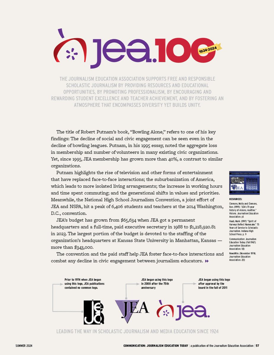 JEA is celebrating its centennial. Learn about the history of the national office, @nhsjc and directors in the summer issue of JEA's magazine in the mailboxes of members — NOW! #jea100 @AejmcS @AEJMC @SPLC @CSPA @studentpress @NSPA