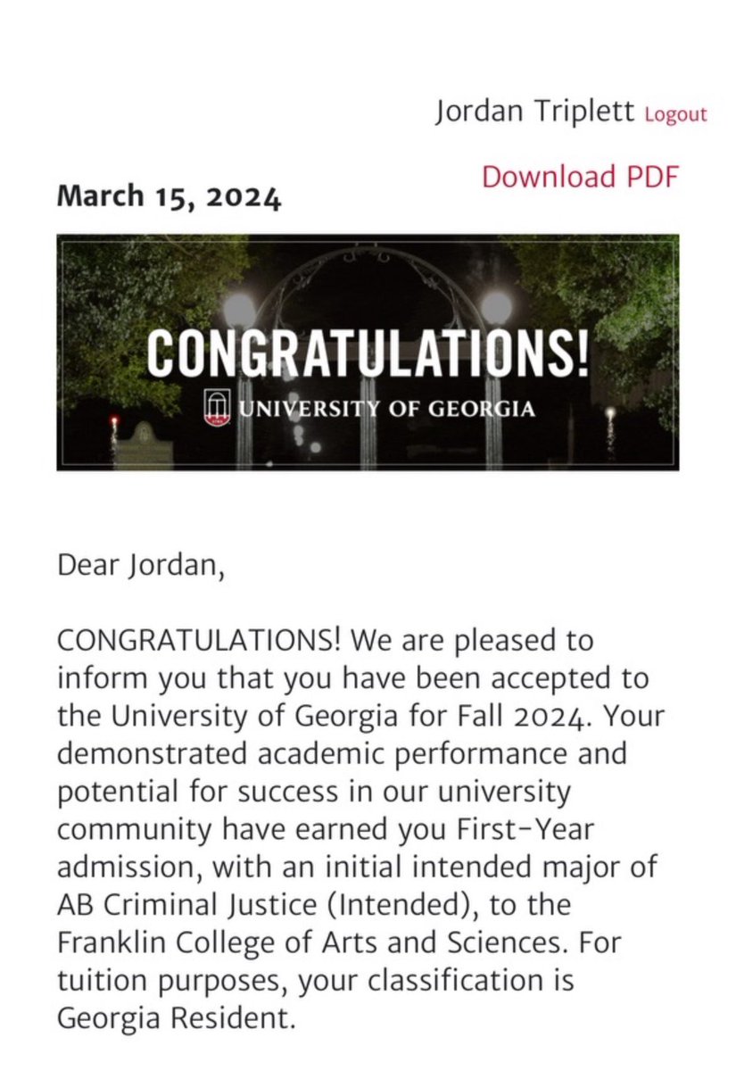 jbtriplett4's tweet photo. I am honored to have received admission to the University of Georgia and the University of South Carolina.   I can’t thank the faculty enough at Frederica Academy for preparing me for my future. https://t.co/AqTC691maI