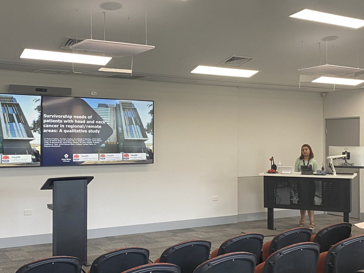 <a href="/PoorvaPradhan/">Dr Poorva Pradhan</a> presents findings at the <a href="/UOW/">UOW</a> Rural Health Research Conference from our qualitative study investigating survivorship issues among people with #headandneckcancer in #rural Australia