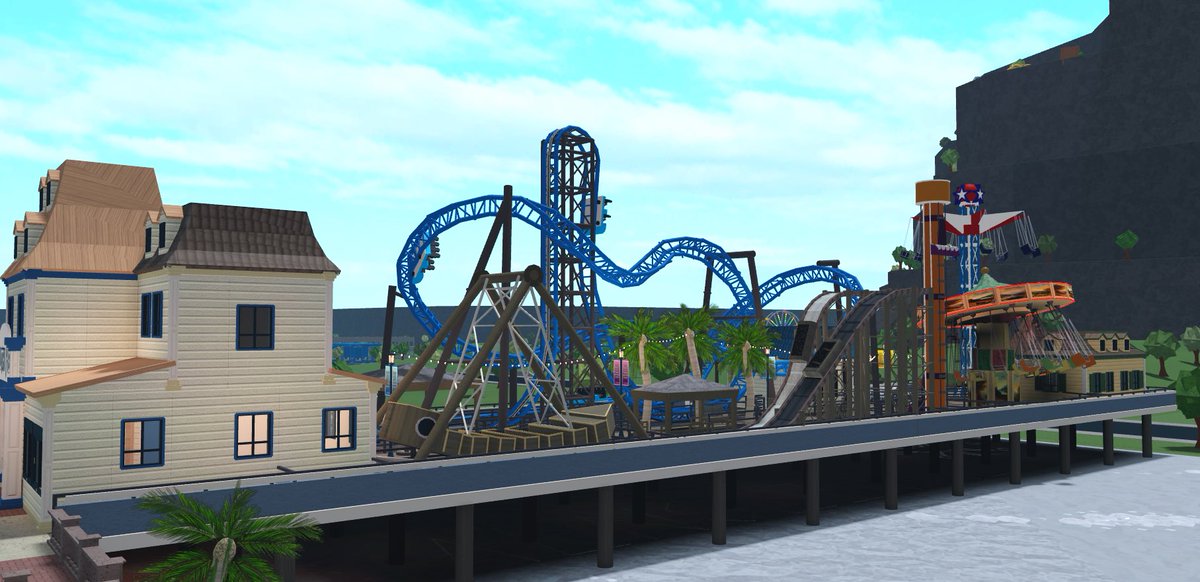 aensailles's tweet photo. Pier is finished. Inspired by Pleasure Pier in Galveston, Texas. Includes 6 Rides- Swinging Ship, Log Flume, Drop Tower, Swing Carousel, Star Flyer, &amp; a Euro-Fighter Rollercoaster. I am going to make a full Theme Park soon (with more detail too) #bloxburg #bloxburgbuilds #roblox https://t.co/pOvDH9CgHz