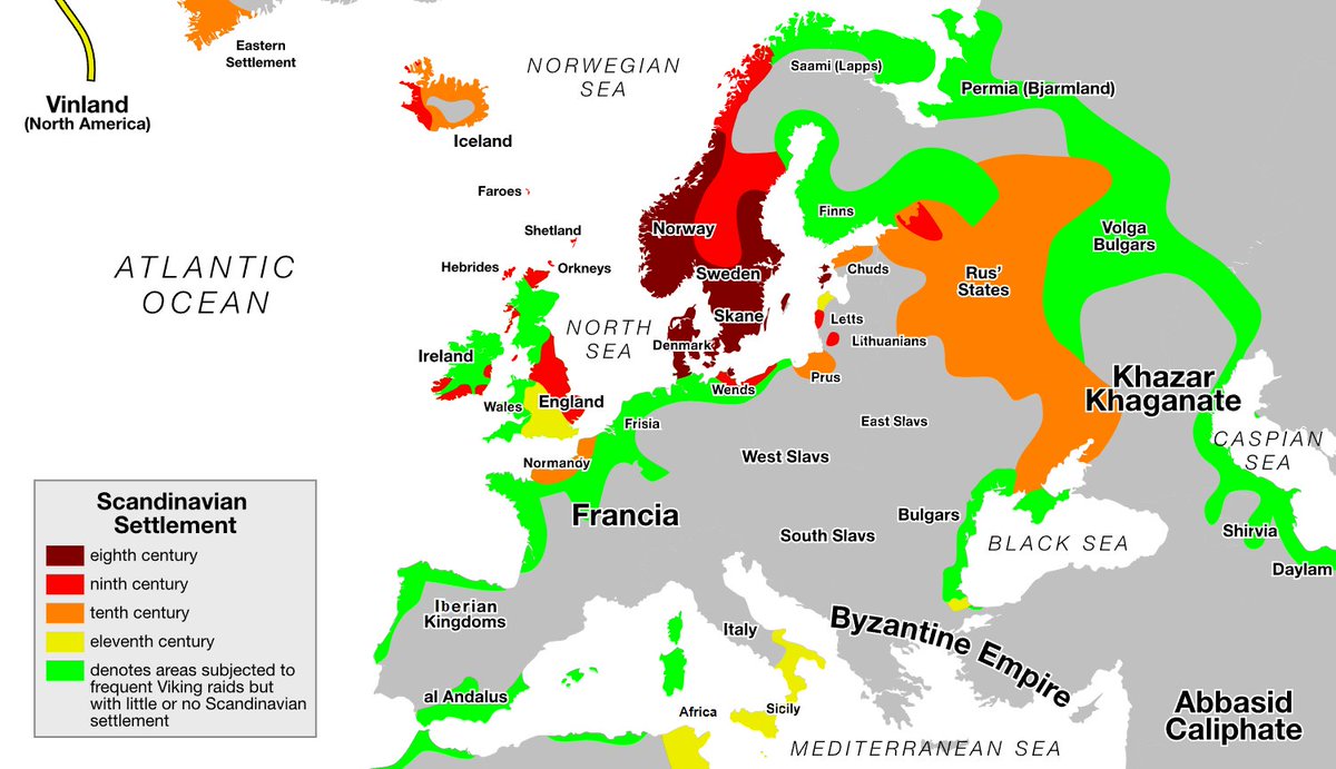 Skipping Toynbee's lengthy exposition on the Saxon Wars, turning now to his description of the Norse military response, dawning the Viking Age.
He makes a fascinating argument that as the Celts briefly verged on enveloping &amp; strangling Greco-Roman Civilisation, so did the Norse.