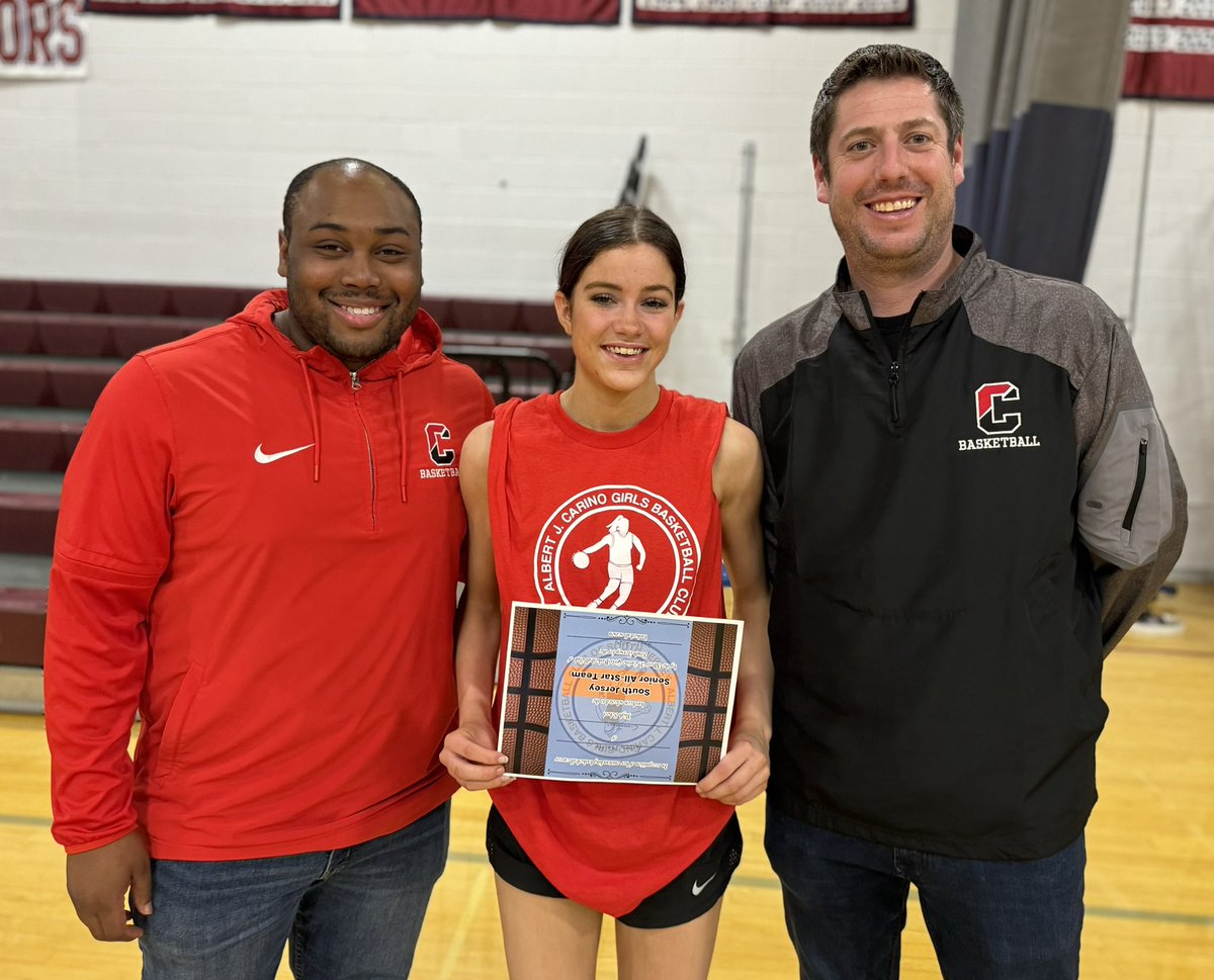 tortreports's tweet photo. Cinnaminson’s representative Emma Pfeiffer, HC Brett Jenkins, and assistant Gregg Still after @ACGirlsBballSJ Senior all-star game! 

@CinnAthletics @Bret_Jenkins @emmapfeiffer34 https://t.co/tGTaQFTQQH