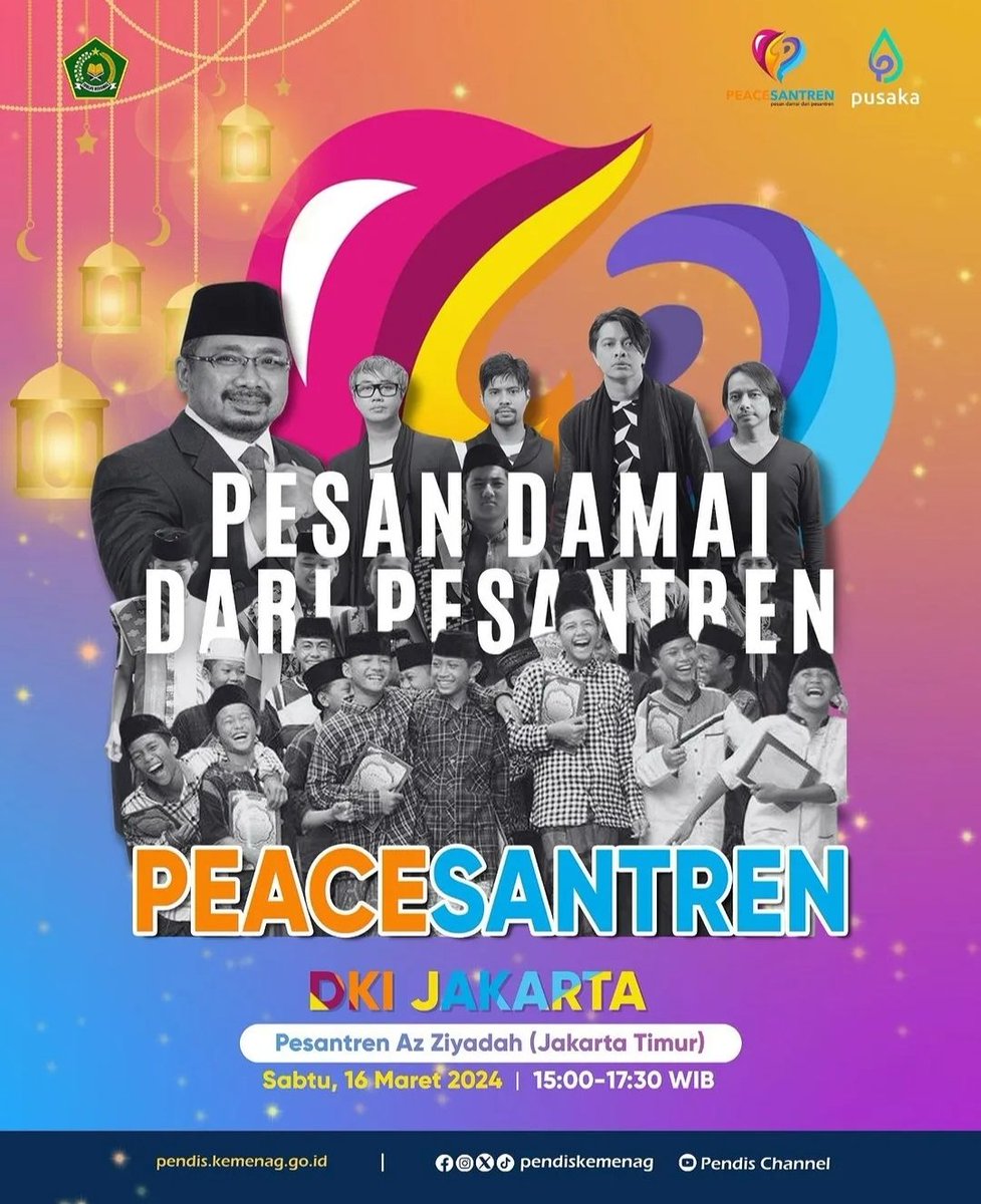 @Repost @pendiskemenag 

PeaceSantren

“Pesan Damai dari Pesantren”

Terbuka untuk Umum, silahkan merapat ya..

di Pesantren Az Ziyadah, Klender, Jakarta Timur
Open Gate : Pukul 15.00 - 17.30 WIB.