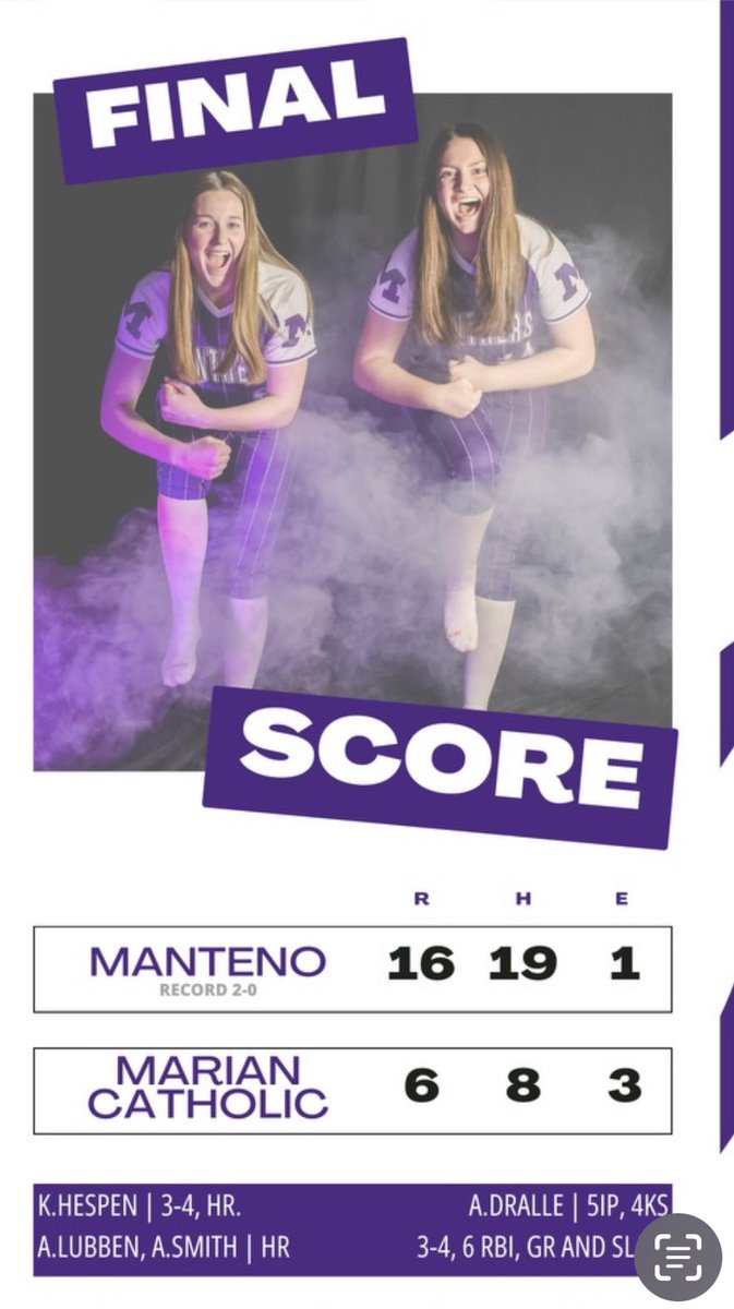 MantenoSoftball's tweet photo. 🚨💜🥎 bomb alert x 💣💣💣💣 &amp; the W. @adelynn_lubben @Alyssa_Dralle @kenzieh3211 @Addi_Smith32 @MHSscores @mantenoStuCo @MHS_AthBoosters @MantenoStrength @TDJsports @ica_softball https://t.co/jT4Ralb76K