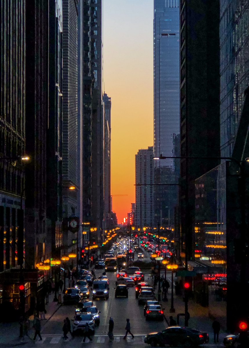 sunset and streetlights, Wacker Drive