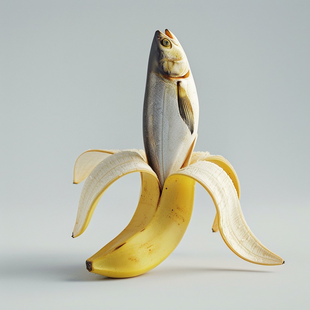 🍌🌀 #PromptChallenge Alert! Peel back reality with the theme 'Peeling a Banana Reveals Something Else' (バナナの皮を向いたら別のものが出てくる). Imagine a world where bananas hide unexpected surprises inside. Theme provided by @midjourney_azu.