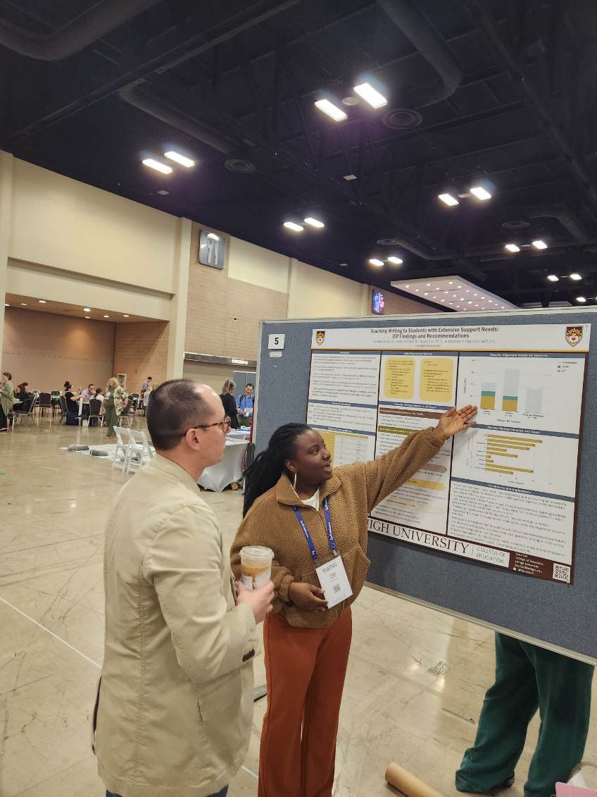 TemiOni7's tweet photo. I had too many wonderful #CEC2024 day 3 highlights for 1 tweet. 
I had my first CEC poster and got to meet researchers whose work have shaped my understanding of writing instruction for students with IDD. Thanks to all the lovely people who stopped by our poster. https://t.co/rgDFiOyk7e