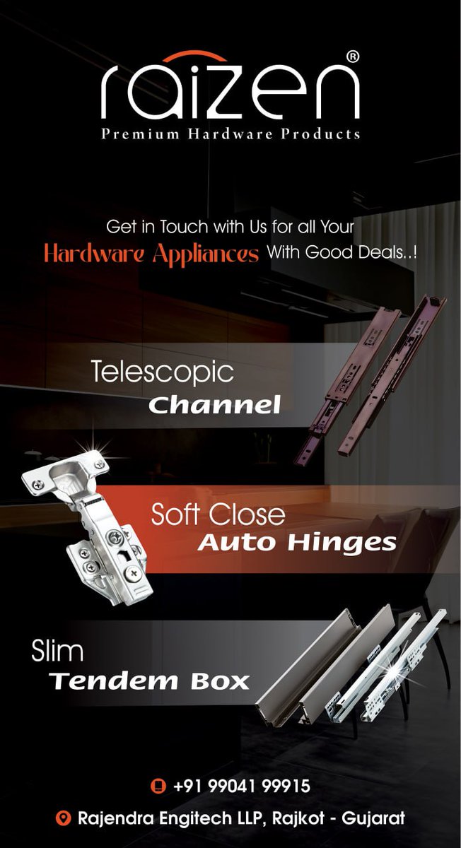 ibais_hardware's tweet photo. RAJENDRA ENGITECH LLP (RAJKOT)
For enquiry via WhatsApp click:
https://t.co/YNGghrqmfT
Mr. Jaydeep Patel:- +91 9904199915
#telescopicslidingsystem #telescopicslider #telescopicchannels #autohinges #autohingesmanufacturer #autohingesfitting #tandembox
.
@ibais_hardware https://t.co/r05jkgAI8a