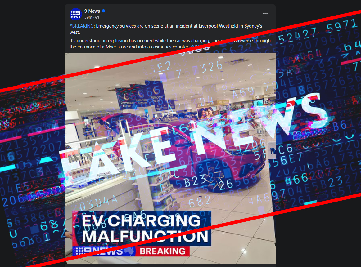 FAKE NEWS: A BYD did NOT explode in a Sydney Westfield today as reported by 9 News - techau.com.au/fake-news-a-by…

This afternoon, 9 News posted incorrect information about an electric vehicle. The 'breaking news' post from 9 News stated that emergency services were called to an