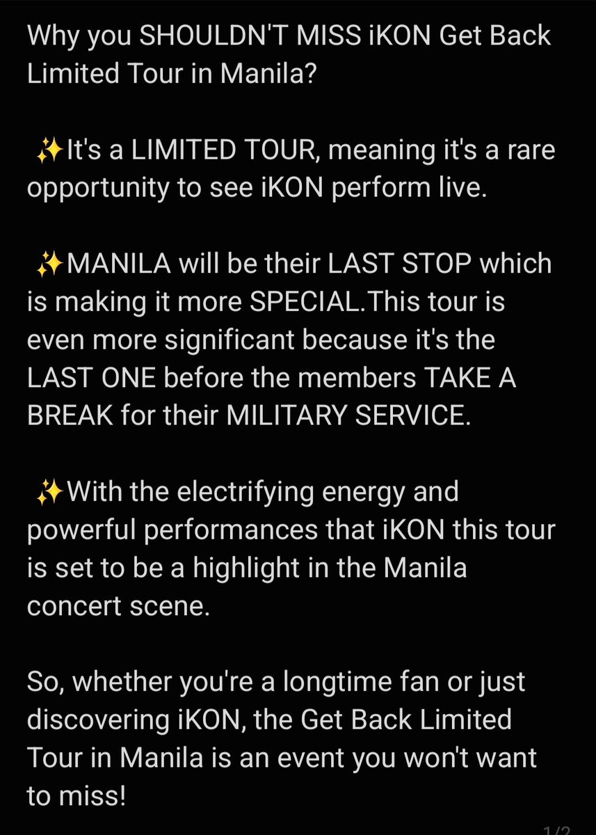 Why you SHOULDN'T MISS iKON Get Back Limited Tour in MANILA?

 ✨️MANILA will be their LAST STOP for this TOUR. This tour is even more significant because it's the LAST ONE before the members will TAKE A BREAK for their MILITARY SERVICE.

#iKONinMANILA  #iKON_LIMITED_TOUR