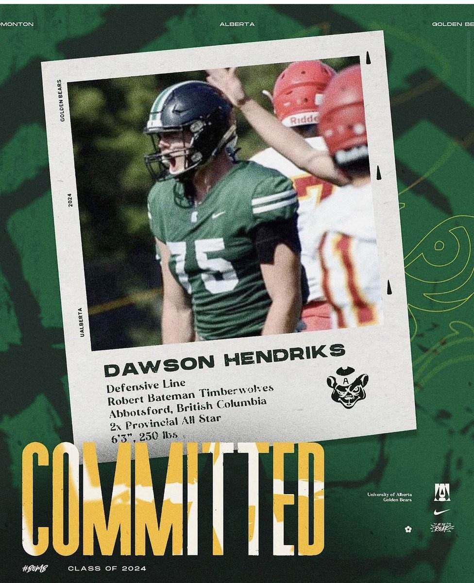 Ben Lypka (@benlypka) on Twitter photo Congrats to <a href="/BatemanFootball/">Bateman Football</a> product <a href="/DawsonHendriks/">Dawson_Hendriks</a> for committing to <a href="/UABearsFootball/">University of Alberta Football</a>.
Dawson was a monster on both sides of the line in <a href="/BCHSFB/">BC HS Football</a>. Alberta has a great talent <a href="/RobertBatemanSS/">Robert Bateman Secondary School</a> Congrats to <a href="/BatemanFootball/">Bateman Football</a> product <a href="/DawsonHendriks/">Dawson_Hendriks</a> for committing to <a href="/UABearsFootball/">University of Alberta Football</a>.
Dawson was a monster on both sides of the line in <a href="/BCHSFB/">BC HS Football</a>. Alberta has a great talent <a href="/RobertBatemanSS/">Robert Bateman Secondary School</a>