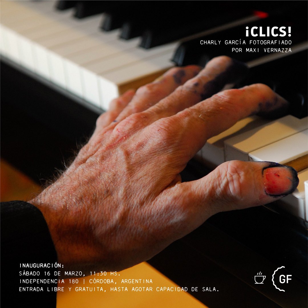 ES HOY!!!

CLICS!
Charly García fotografiado por Maxi Vernazza.
SÁBADO 16 de marzo de 2024 11:30 hs.
INAUGURACIÓN DE LA EXPOSICIÓN Y ENCUENTRO CON EL AUTOR.
GF / GALERÍA FOTOGRÁFICA
INDEPENDENCIA 180 - CÓRDOBA - ARGENTINA.
Entrada libre y gratuita.