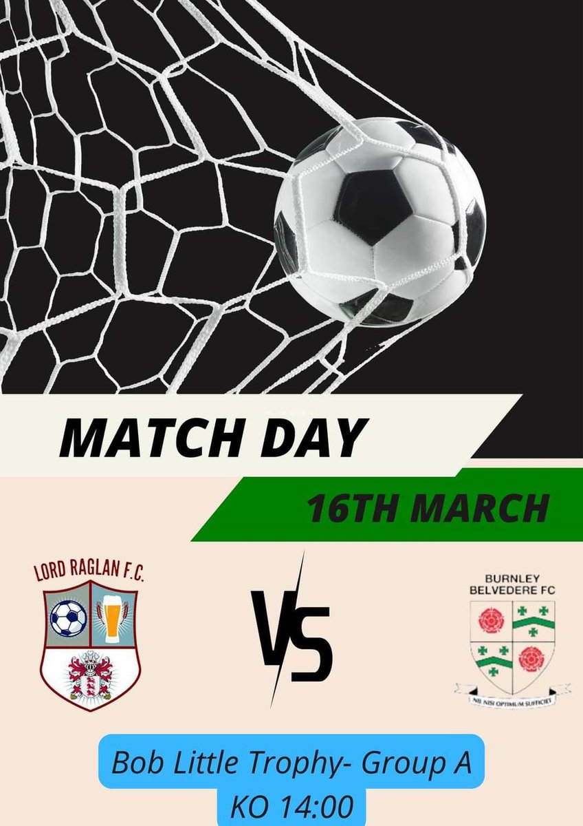 Cup Fixture 🏆⚽️

Game is ON!!

🗓️ Saturday 16th March
🆚 <a href="/BelvedereFC/">BURNLEY BELVEDERE FC 1ST TEAM</a> 
🏆<a href="/eastlancs_fl/">East Lancashire Football League</a> 
⏰2pm kick off
📍Fishmoor Drive, Blackburn, BB2 3UY

All support welcome! 

#UTR