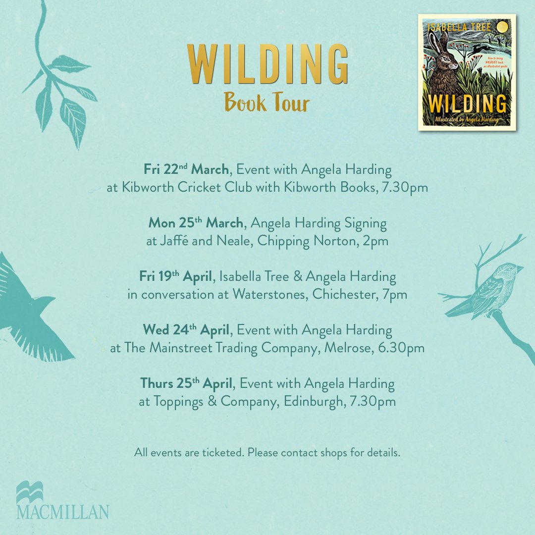 If you heard @Isabella_Tree and @ANGELACHARDING on @BBCr4today talking about the new illustrated edition of Wilding with Martha Kearney & were intrigued meet them both @WaterstonesChi on 19th April. Angela's also touring with her next event @kibworthbooks on 22nd March