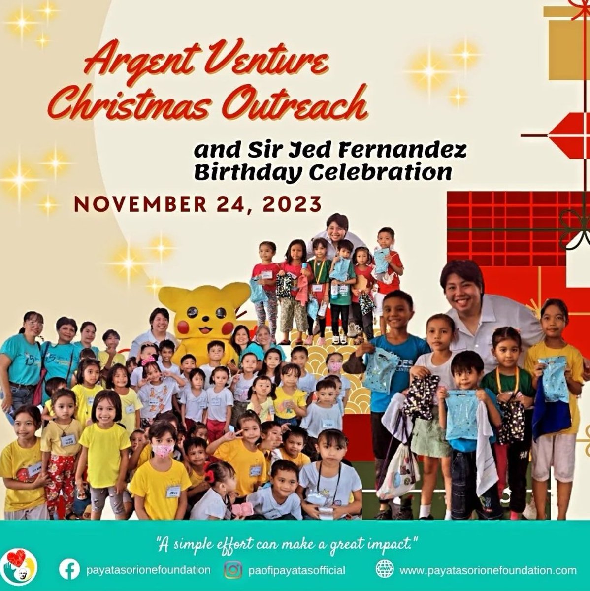 PAOFIPayatas's tweet photo. Another Christmas Outreach and Birthday Celebration Of Mr. Jed Fernandez for 200 Feeding children of PAOFI Feeding program on November 24, 2024. 🌲🎂
Thank you very much Argent ventures and Mr. Jed Fernandez for organizing this outreach event for PAOFI Feeding program.❤️🎁 https://t.co/pakljeoKFk