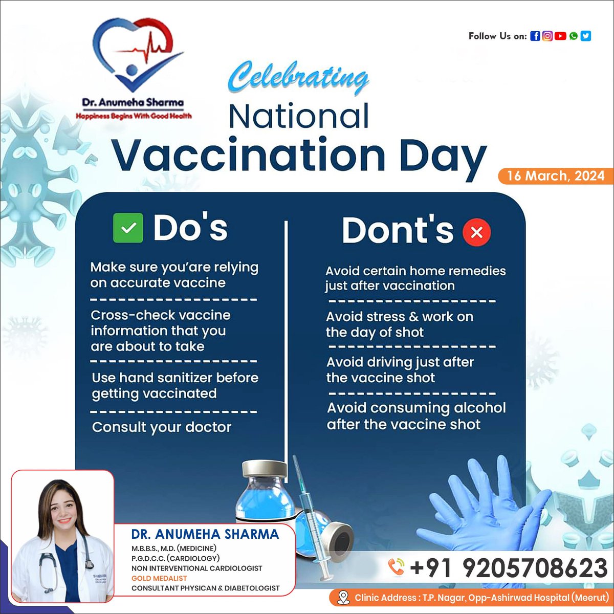 National Vaccination Day 💉 🧴 
also known as Immunization Day or Polio Ravivar, is an annual event celebrated in India on March 16th. 
.
.
.
 #nationalvaccinationday #vaccinationday #vaccination #provaccination #vaccinations #vaccinationtime #vaccines #nationalimmunizationday