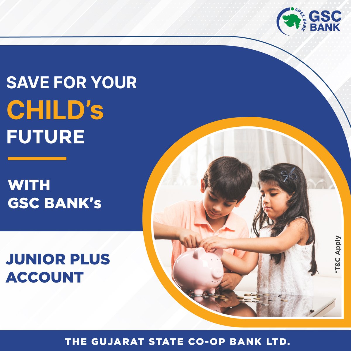 GSCBank's tweet photo. ENSURE A SHINING FUTURE FOR YOUR CHILD WITH GSC BANK'S JUNIOR PLUS ACCOUNT.
#GSCB #banking #JuniorPlusAccount #SavingAccount #Deposits #savings #NoCharges #services #investment #money #bank #financialplanning #visityournearestbranchtoday https://t.co/qoKAdNBJub