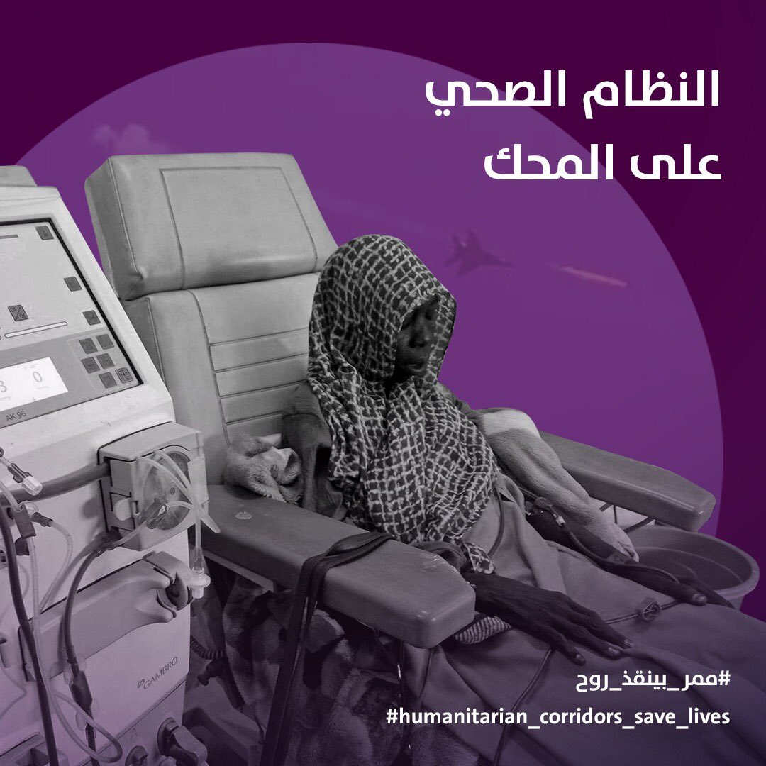 "تسببت الحرب في توقف 70 بالمئة من المستشفيات فضلًا عن تأثر نحو 20 بالمئة من المؤسسات الطبية 
 و زيادة الأمراض المنقولة مثل الملاريا وحمى الضنك.
هناك 4 ملايين سيدة حامل أو مرضعة يعانون من سوء التغذية، فضلًا عن وجود 4.5 مليون نازح داخل السودان خاصة في مناطق الصراع."
#ممر_بينقذ_روح