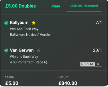 RacingGav's tweet image. In August, I tipped Van Gerwen and he won at 20/1 🥇

Shortly after, @Royle99 messaged me that he had doubled it up with Ballyburn to win the Ballymore over 7 months later 👀

Well this morning he messaged me with the final slip - Sensational! 🤩💰

@Royle99 🫡

#BookieBashing