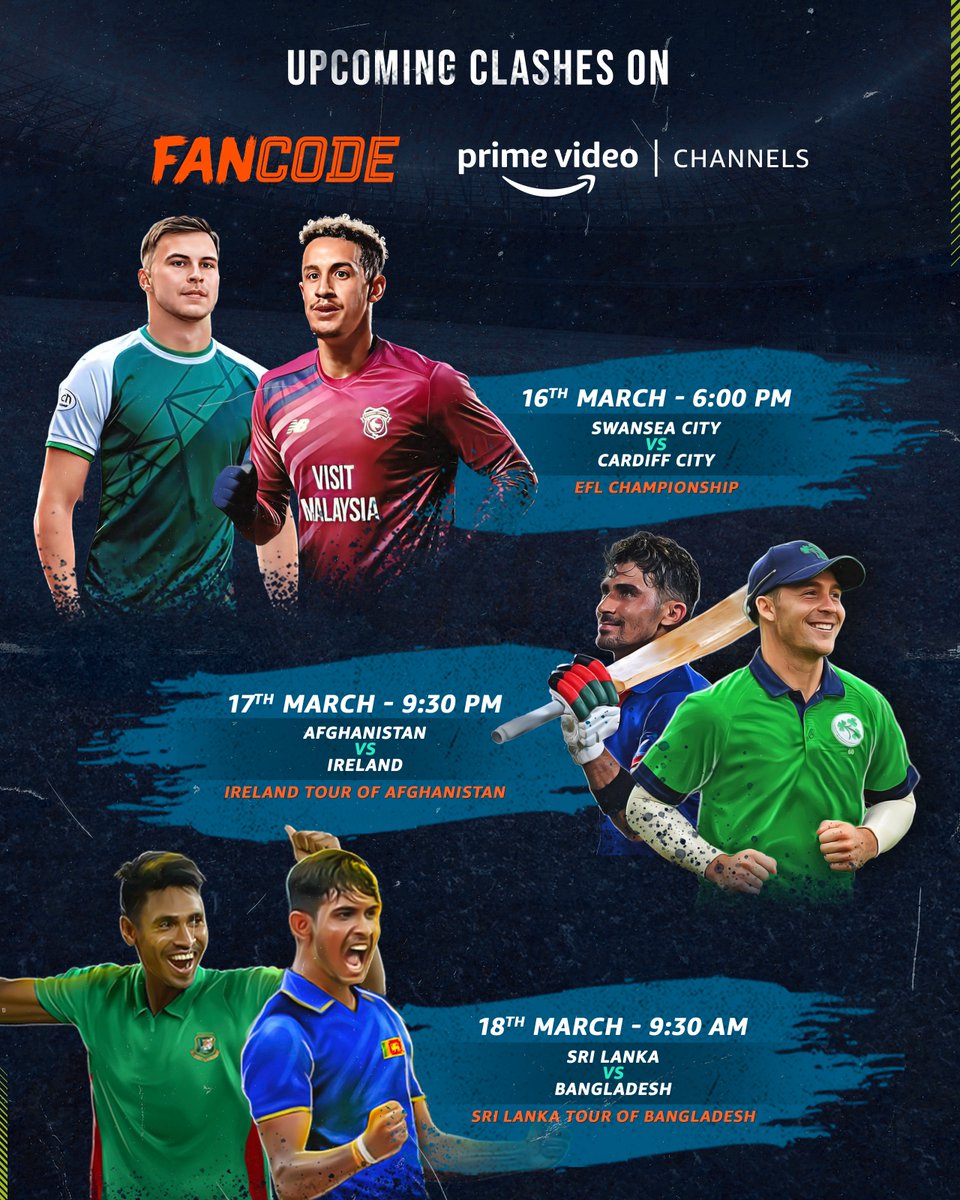 prep for a sporty week ahead 💪

watch them all on #PrimeVideoChannels with a Fancode subscription!