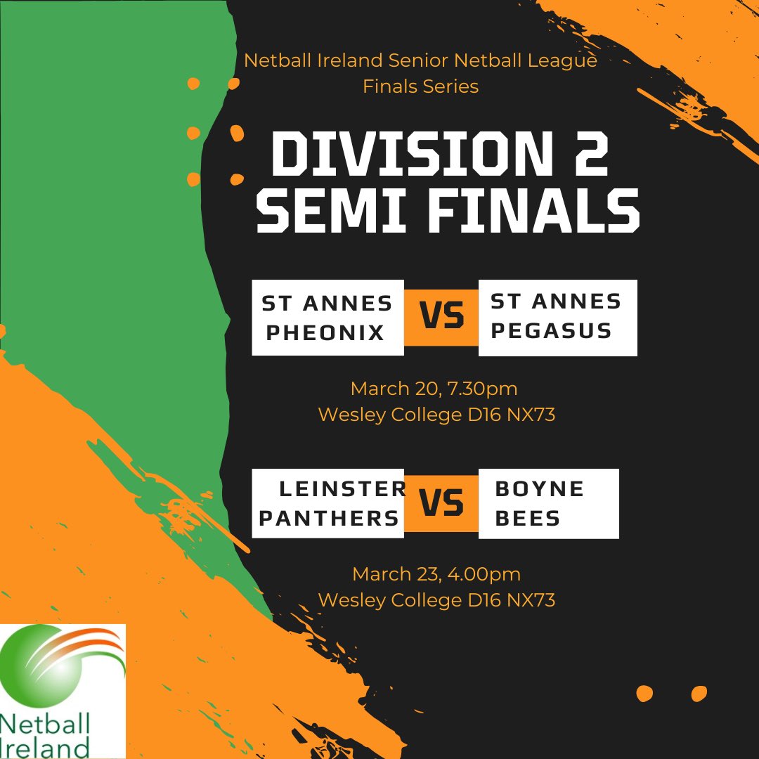 NetballIreland's tweet photo. We’ve reached semi finals for the Netball Ireland winter league! There are exciting games across both divisions as all teams play for a spot in the grand final! Spectators welcome #netball #ireland #womeninsport https://t.co/dgzUHGcNVe