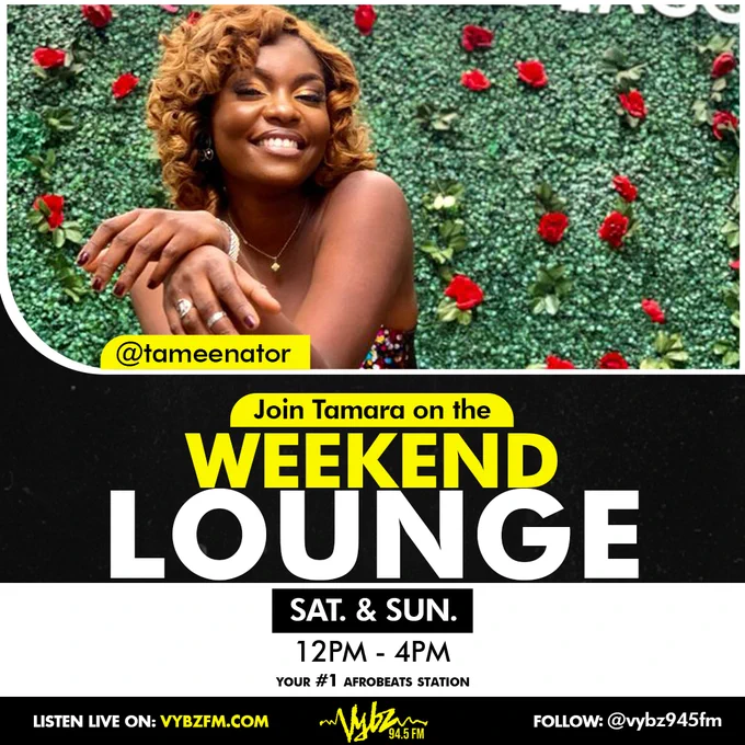 vybz945fmlagos's tweet photo. It's time to unwind and indulge in the #WeekendLounge! Join Tamara this weekend from 12pm to 4pm for a delightful mix of music, laughter, and good vibes. Let's make the most of the weekend together! Sit back, relax, and enjoy the lounge experience. #vybz945fmlagos https://t.co/poo4lA0Pmt