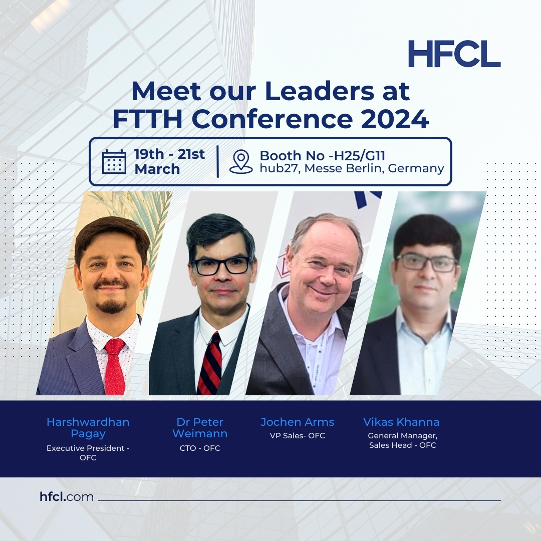 hfclg's tweet image. Connect with our Industry Leaders and Experts at FTTH Conference 2024 in Berlin. We will be showcasing our cutting-edge technology that is made to cater to the demands of tomorrow!

#HFCL #FTTHConference